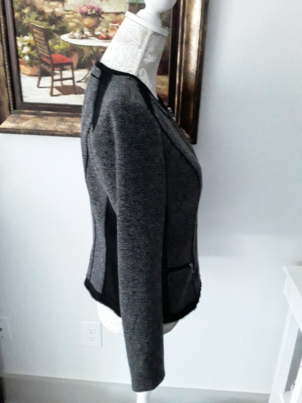 White House Black Market lace accent zipper jacket size 10 - Picture 8 of 14